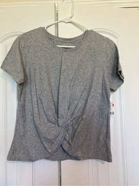 Women's Grey Twist-Front Short Sleeve Top
